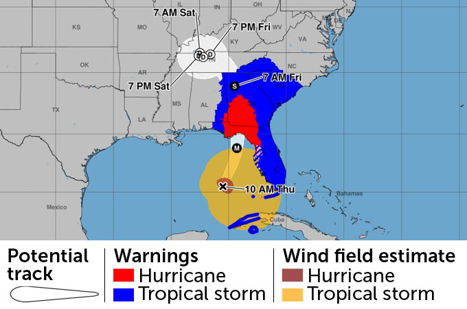 Map of the cone of Hurricane Helene